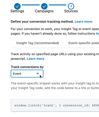 Track event conversions using the LinkedIn Insight Tag