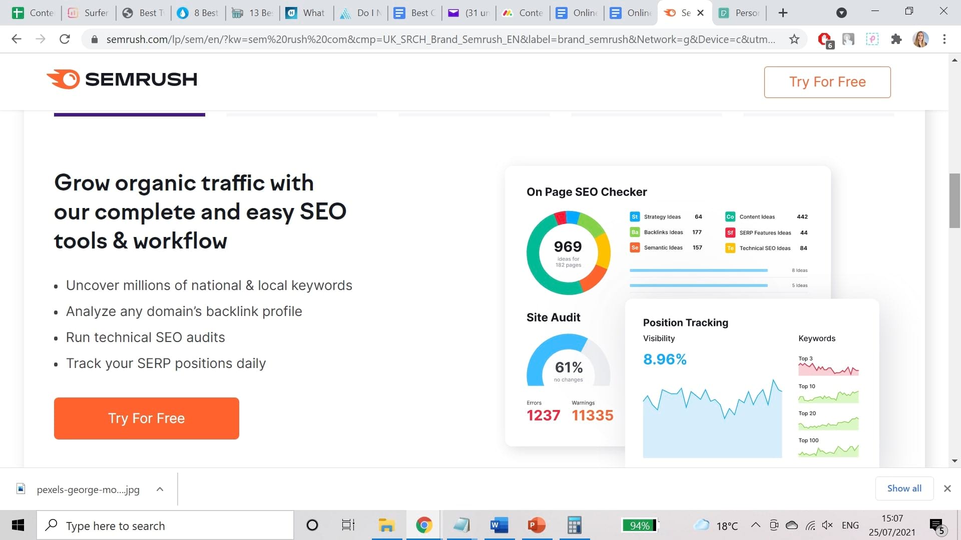 Get an online seo analysis report from SEMRush