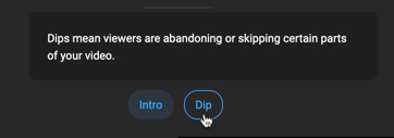 Click Dip to see where viewers are abandoning or skipping certain parts of the video