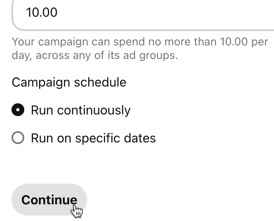 Set the budget and schedule for your Pinterest campaign