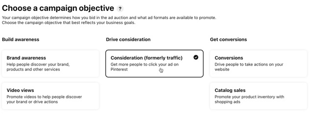 Choose a campaign objective for your ads on Pinterest