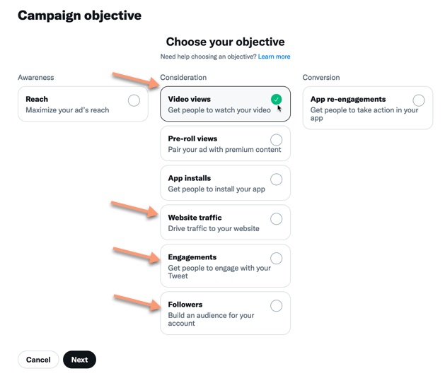 Set your campaign objective in Twitter Ads