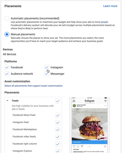 Choose placements for your ad on Meta