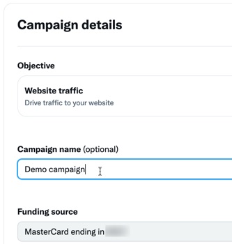 Set the details for your paid social ad campaign on Twitter