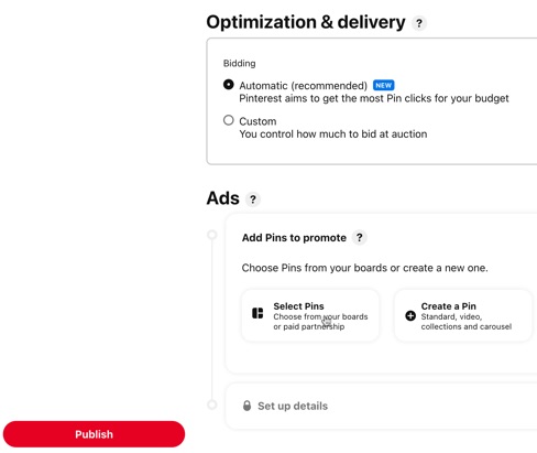 Finish setting up your ad group on Pinterest