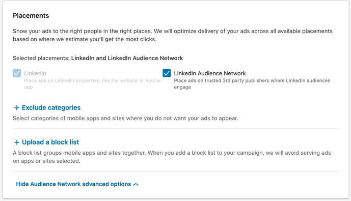 LinkedIn ad placement options