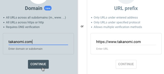 Enter in your domain or URL prefix into Google Search Console