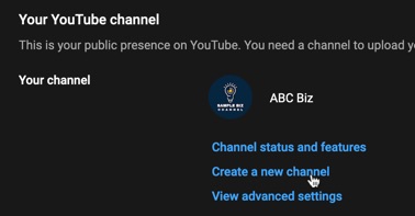 Click to create another new channel from your YouTube channel account page