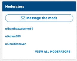 The list of moderators in a subreddit shows on the right