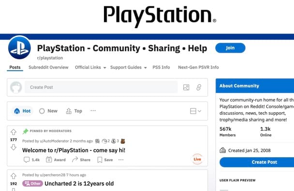 Sony’s PlayStation has a big presence on Reddit, marketing their console and games