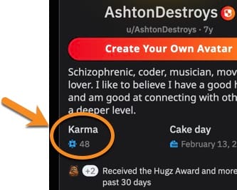 Users earn karma on Reddit