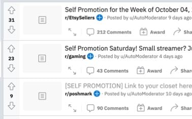 Reddit self-promotion threads