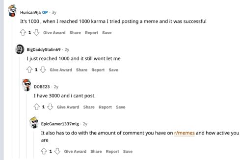 Some subreddits require at least 1000 karma points before you can post