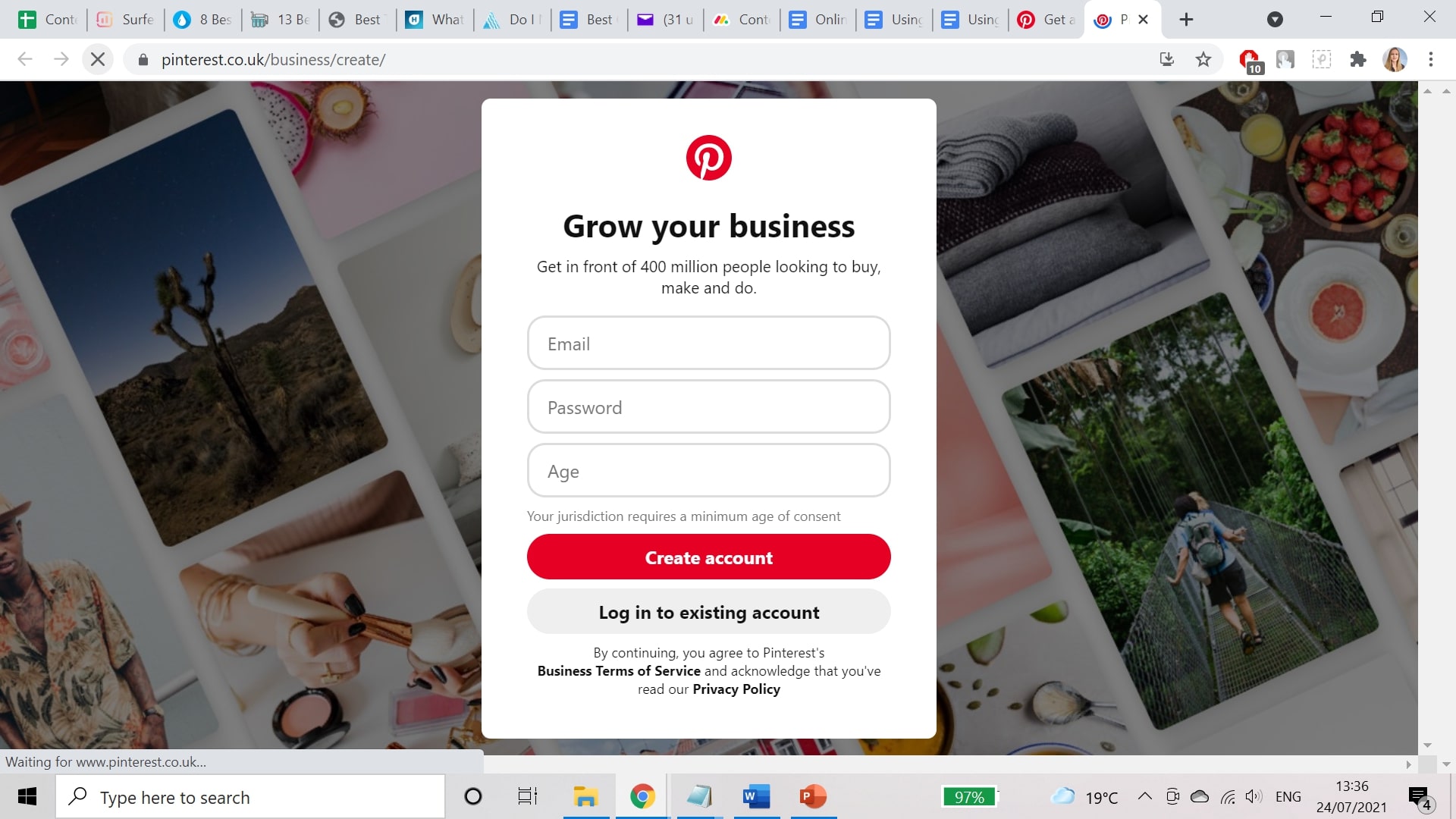 Create a Pinterest account for business purposes