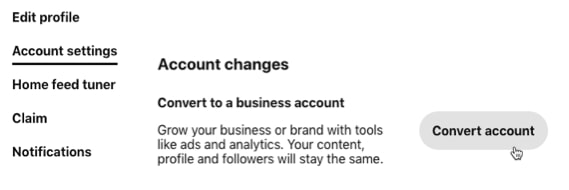 Convert your personal account to a business account