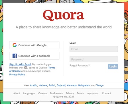 Create an account on Quora